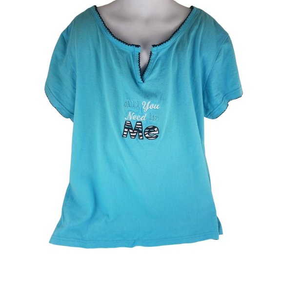 Girls Rene Rofe Sleepwear Sky Blue Pajama Top All You Need Is Me Cotton Small - Picture 1 of 9